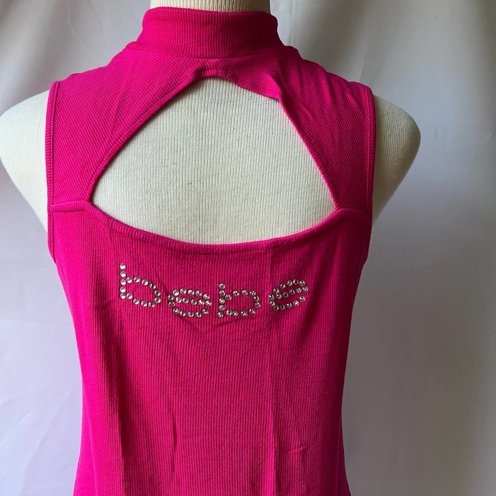Vintage Bebe Rhinestone Dark Pink Logo Top Size Medium - Picture 4 of 8